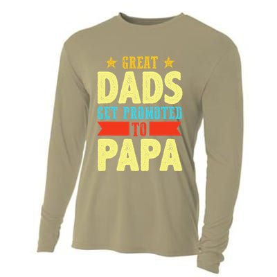 Great Dads Promoted To Papa Dad Daddy Father Stepdad Poppa Cooling Performance Long Sleeve Crew