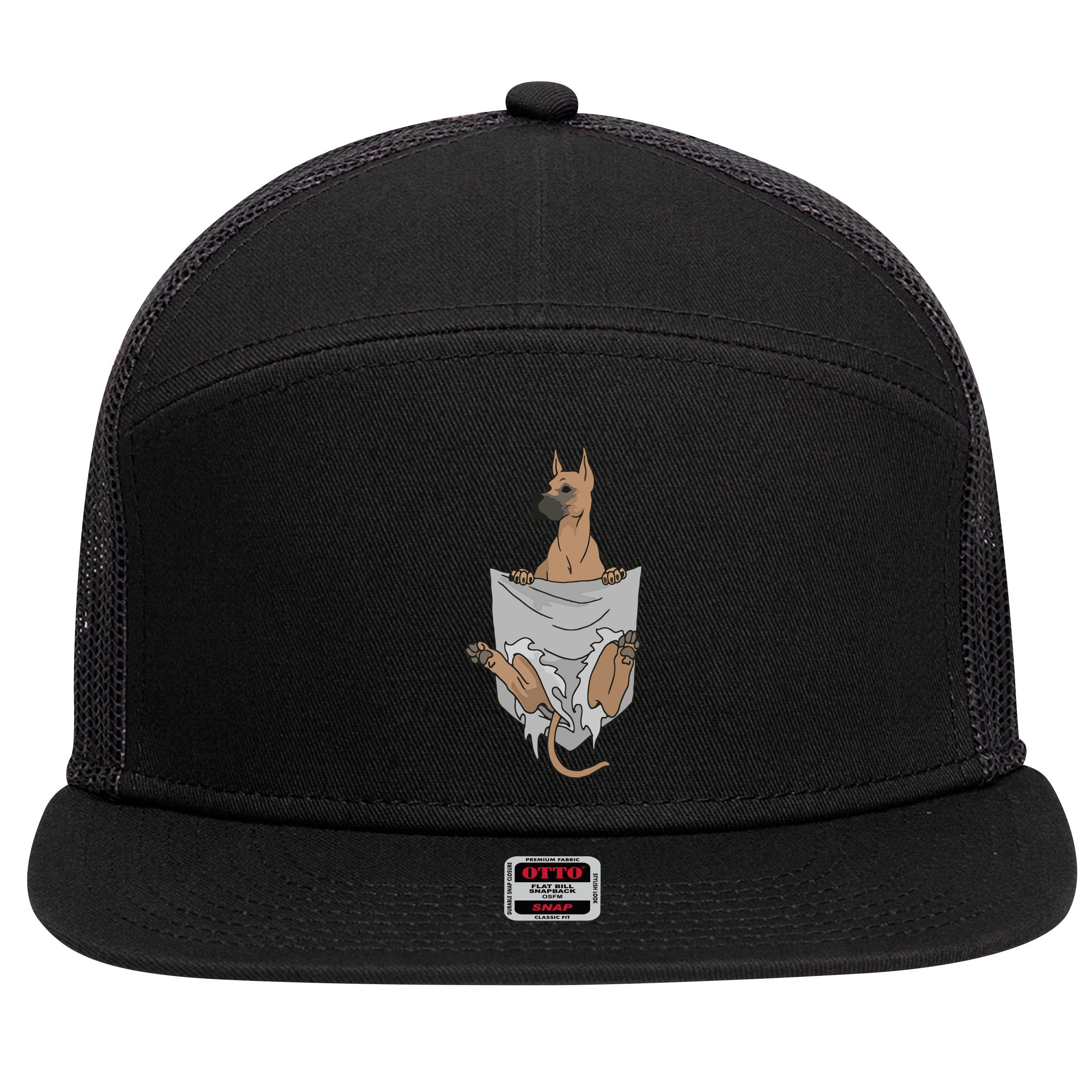 Great Dane Pocket Funny Great Dane 7 Panel Mesh Trucker Snapback Hat