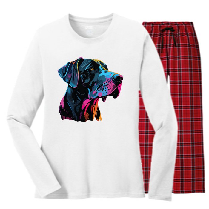 Great Dane Pop Art Great Dane Lovers Women's Long Sleeve Flannel Pajama Set 