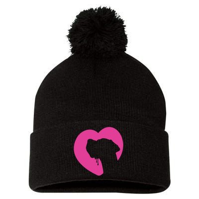 Great Dane Profile Heart Pink Pom Pom 12in Knit Beanie