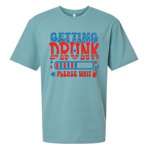 Getting Drunk Please Wait 4th Of July Sueded Cloud Jersey T-Shirt