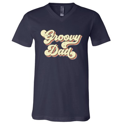 Groovy Dad Retro 70s Aesthetic Vintage Papa FatherS Day V-Neck T-Shirt