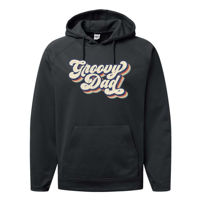 Groovy Dad Retro 70s Aesthetic Style Performance Fleece Hoodie