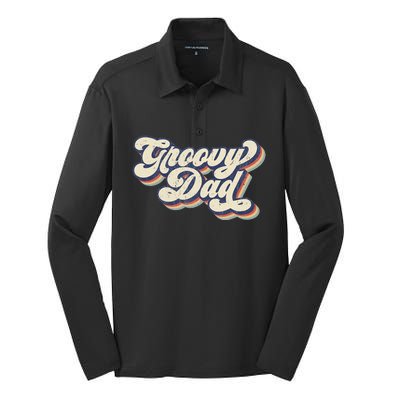 Groovy Dad Retro 70s Aesthetic Style Silk Touch Performance Long Sleeve Polo