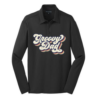 Groovy Dad Retro 70s Aesthetic Style Men Silk Touch Performance Long Sleeve Polo