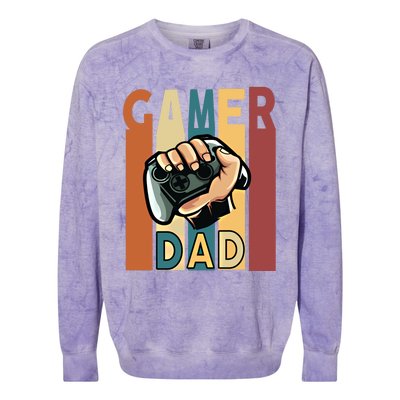 Gamer Dad Retro Vintage Gaming Fathers Day Gift Colorblast Crewneck Sweatshirt