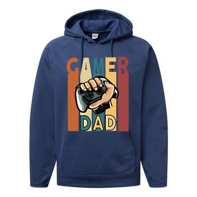 Gamer Dad Retro Vintage Gaming Fathers Day Gift Performance Fleece Hoodie