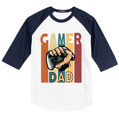 Gamer Dad Retro Vintage Gaming Fathers Day Gift Baseball Sleeve Shirt