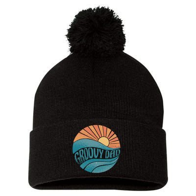 Groovy Dad Retro Sunset Gift Pom Pom 12in Knit Beanie