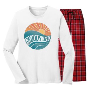 Groovy Dad Retro Sunset Gift Women's Long Sleeve Flannel Pajama Set 