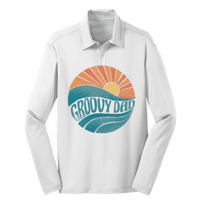 Groovy Dad Retro Sunset Gift Silk Touch Performance Long Sleeve Polo