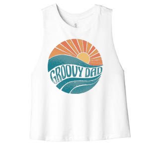 Groovy Dad Retro Sunset Gift Women's Racerback Cropped Tank