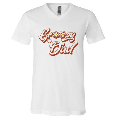 Groovy Dad Retro 70’s Birthday Flower Mom & Dad Matching V-Neck T-Shirt