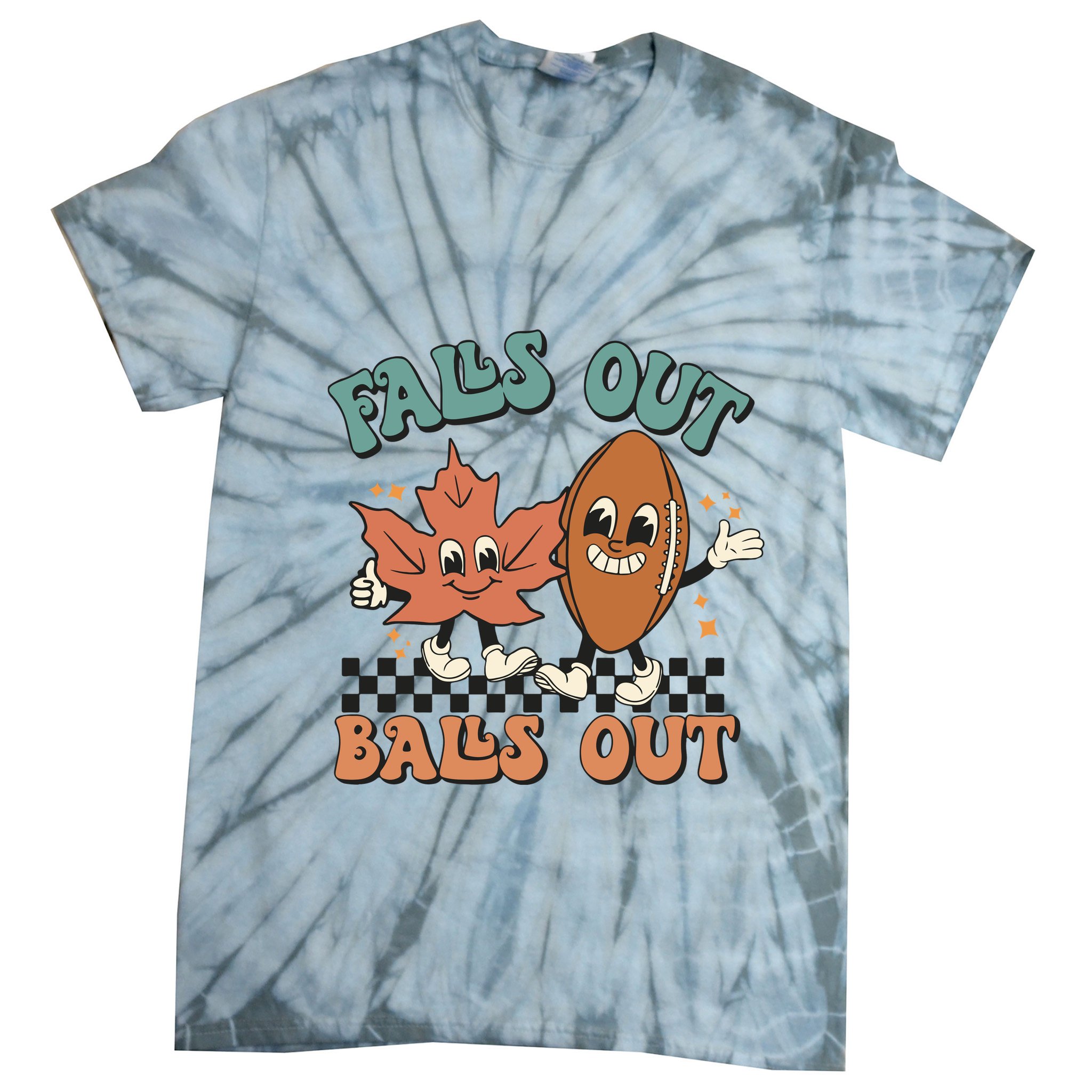 Game Day Retro Football Falls Out Balls Out Tie-Dye T-Shirt