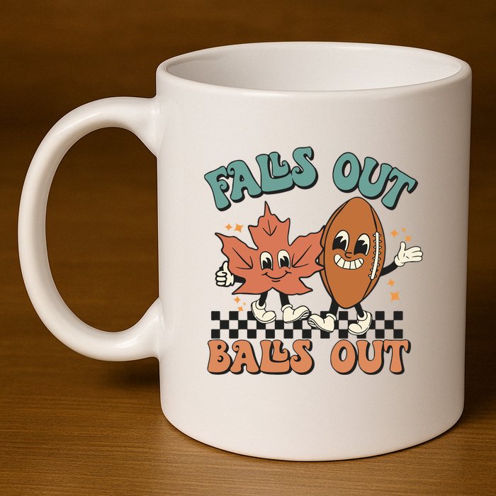 Game Day Retro Football Falls Out Balls Out 11oz C Handle Ceramic Mug