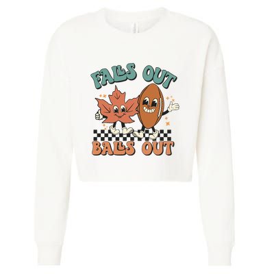 Game Day Retro Football Falls Out Balls Out Cropped Pullover Crew