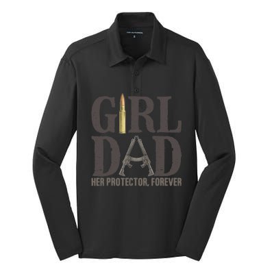 Girl Dad Retro Vintage Gift Dad Father Birthday Silk Touch Performance Long Sleeve Polo