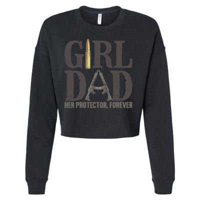 Girl Dad Retro Vintage Gift Dad Father Birthday Cropped Pullover Crew