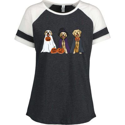 Golden Dog Retriever Ghost Dogs Halloween Enza Ladies Jersey Colorblock Tee