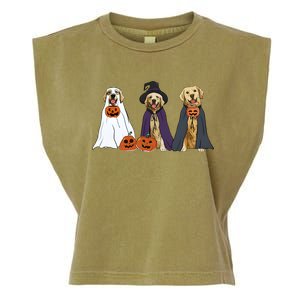 Golden Dog Retriever Ghost Dogs Halloween Garment-Dyed Women's Muscle Tee