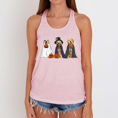 Golden Dog Retriever Ghost Dogs Halloween Women's Knotted Racerback Tank