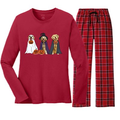 Golden Dog Retriever Ghost Dogs Halloween Women's Long Sleeve Flannel Pajama Set 