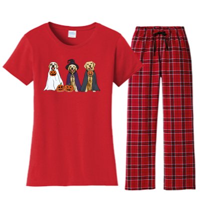 Golden Dog Retriever Ghost Dogs Halloween Women's Flannel Pajama Set