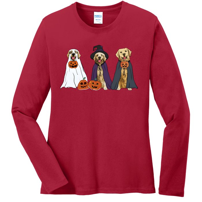 Golden Dog Retriever Ghost Dogs Halloween Ladies Long Sleeve Shirt