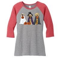 Golden Dog Retriever Ghost Dogs Halloween Women's Tri-Blend 3/4-Sleeve Raglan Shirt