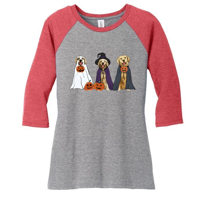 Golden Dog Retriever Ghost Dogs Halloween Women's Tri-Blend 3/4-Sleeve Raglan Shirt