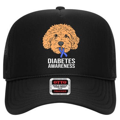 Goldendoodle Dog Ribbon Type 1 Diabetes Support High Crown Mesh Back Trucker Hat