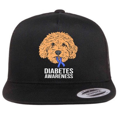 Goldendoodle Dog Ribbon Type 1 Diabetes Support Flat Bill Trucker Hat