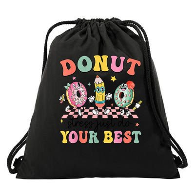 Groovy Donut Stress Just Do Your Best Testing Day Teachers Drawstring Bag