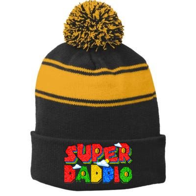 Gamer Dad Super Daddio Fathers Day Funny Gift Stripe Pom Pom Beanie