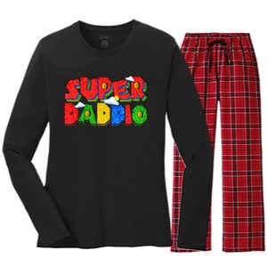 Gamer Dad Super Daddio Fathers Day Funny Gift Women's Long Sleeve Flannel Pajama Set 