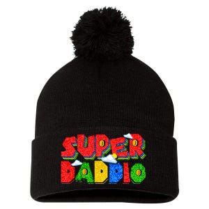 Gamer Dad Super Daddio Fathers Day Funny Gift Pom Pom 12in Knit Beanie