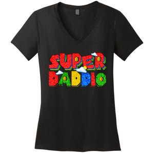 Gamer Dad Super Daddio Fathers Day Funny Gift Women's V-Neck T-Shirt