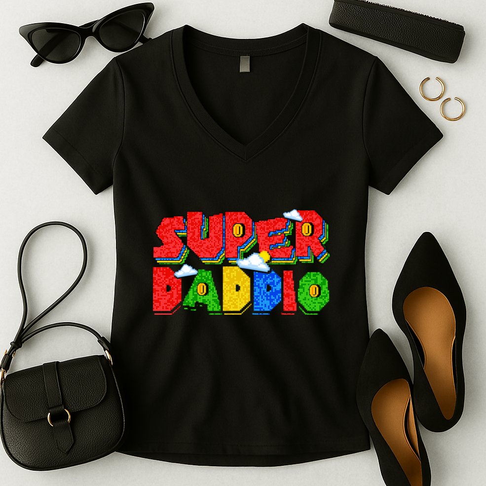 Gamer Dad Super Daddio Fathers Day Funny Gift Women's V-Neck T-Shirt