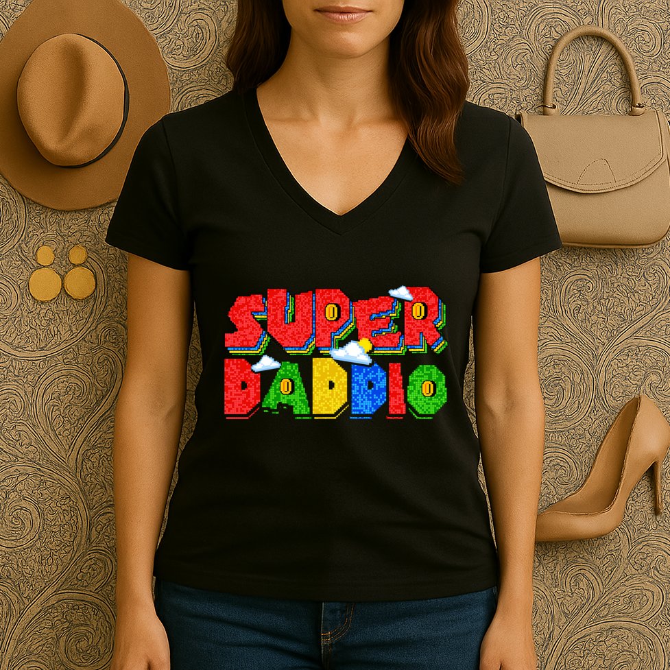 Gamer Dad Super Daddio Fathers Day Funny Gift Women's V-Neck T-Shirt
