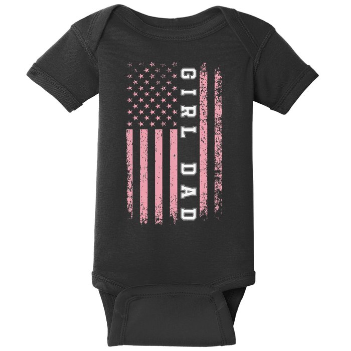 Girl Dad S Pink Flag Fathers Day Men Women Vintage Baby Bodysuit