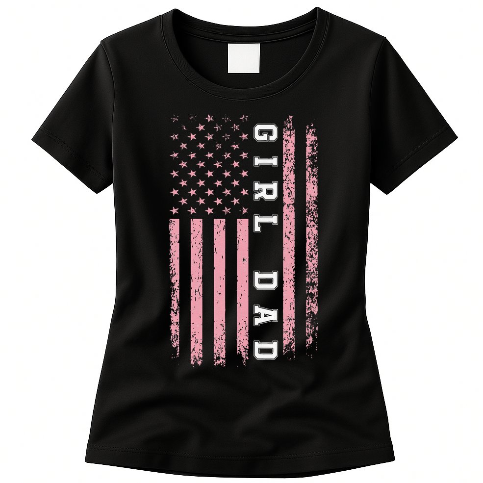 Girl Dad S Pink Flag Fathers Day Men Women Vintage Womens T-Shirt
