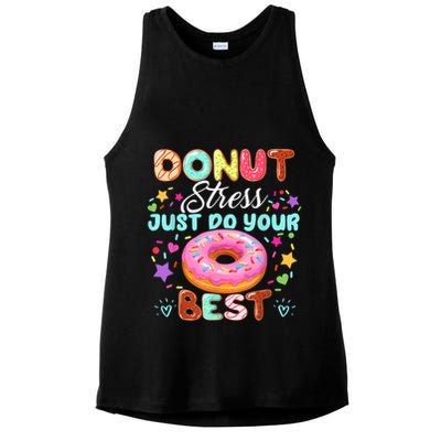 Groovy Donut Stress Just Do Your Best Testing Day Teachers Ladies PosiCharge Tri-Blend Wicking Tank