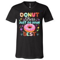 Groovy Donut Stress Just Do Your Best Testing Day Teachers V-Neck T-Shirt