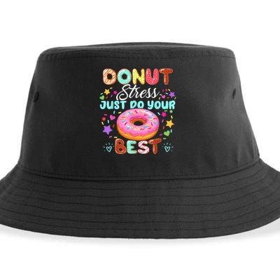 Groovy Donut Stress Just Do Your Best Testing Day Teachers Sustainable Bucket Hat