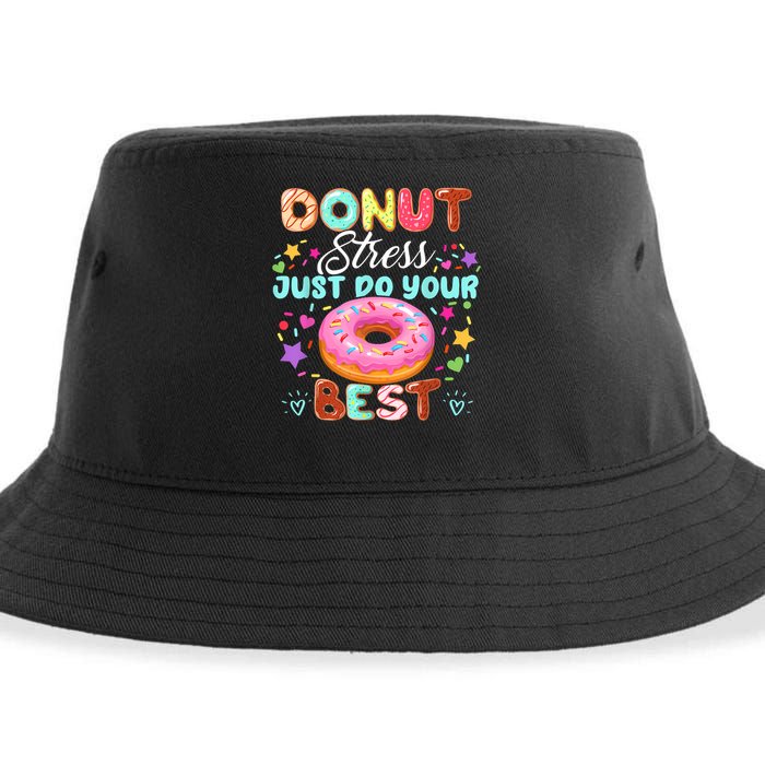 Groovy Donut Stress Just Do Your Best Testing Day Teachers Sustainable Bucket Hat