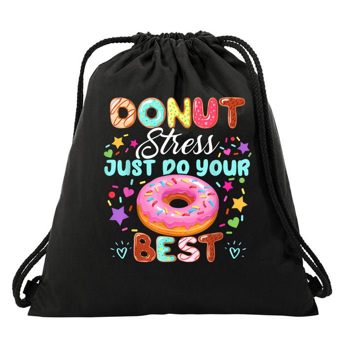 Groovy Donut Stress Just Do Your Best Testing Day Teachers Drawstring Bag