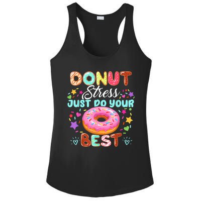 Groovy Donut Stress Just Do Your Best Testing Day Teachers Ladies PosiCharge Competitor Racerback Tank
