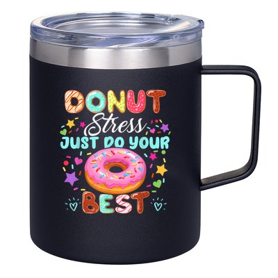 Groovy Donut Stress Just Do Your Best Testing Day Teachers 12oz Stainless Steel Coffee Mug
