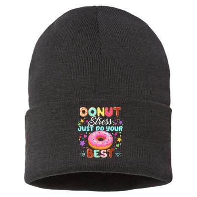 Groovy Donut Stress Just Do Your Best Testing Day Teachers Sustainable Knit Beanie
