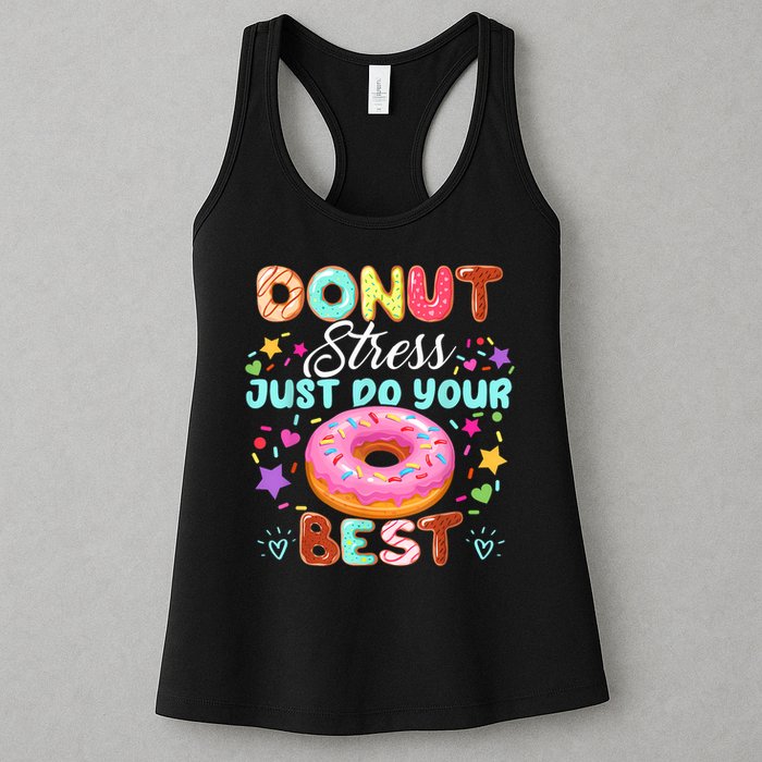 Groovy Donut Stress Just Do Your Best Testing Day Teachers Womens Tank Top